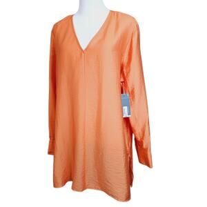 NEW WORTHINGTON‎ Tunic Top Kaftan Blouse XL Orange Long Lightweight Dressy Work